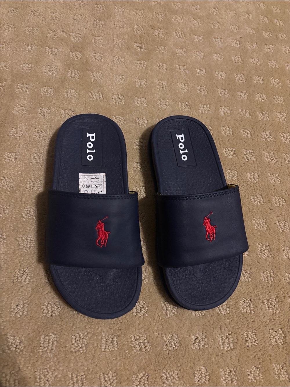 Polo by Ralph Lauren Navy Slide Sandals with Red Pony Logo